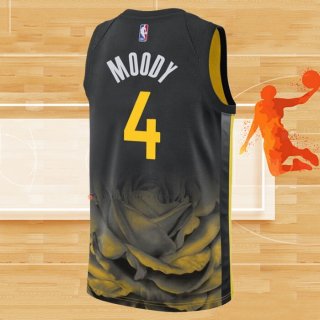 Camiseta Golden State Warriors Moses Moody NO 4 Ciudad 2022-23 Negro