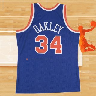 Camiseta New York Knicks Charles Oakley NO 34 Hardwood Classics Throwback Azul