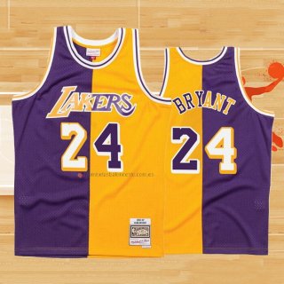 Camiseta Los Angeles Lakers Kobe Bryant NO 24 Mitchell & Ness 1996-97 Split Amarillo Violeta